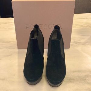 Black Suede and Leather Platform Wedge Bootie-Size 7
